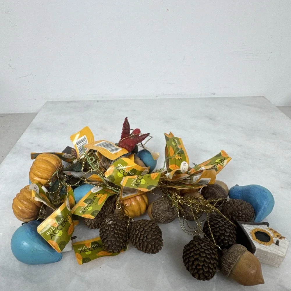 Vintage Autumm Accents Acorns Pumpkin birdhouse and Birds lot